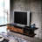 Industrial Style Tv Desk In Walnut And Black With Open Compartments Contemporary Stand Accents For 50-59" Flat Screen Tvs
