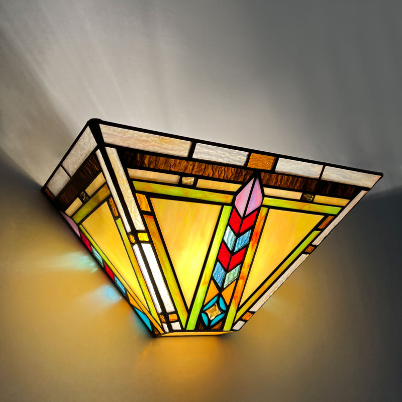 Applique murale Tiffany de 12 po de largeur en verre coloré hexagonal Mission