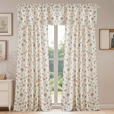  Cantonnière à motif floral rétro pour fenêtres, cantonnière en lin double motif floral, dessus de fenêtre décoratif pour la cuisine, style campagne romantique, l 52 po x L 18 po, 1 panneau