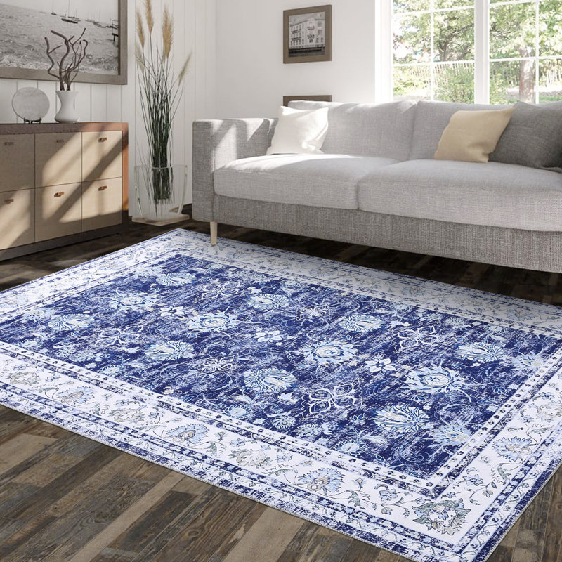 Machine Washable Rugs Oriental Floral Area Rug for Living Room Bedrooms Non Slip Rugs for Playroom Office Kitchen