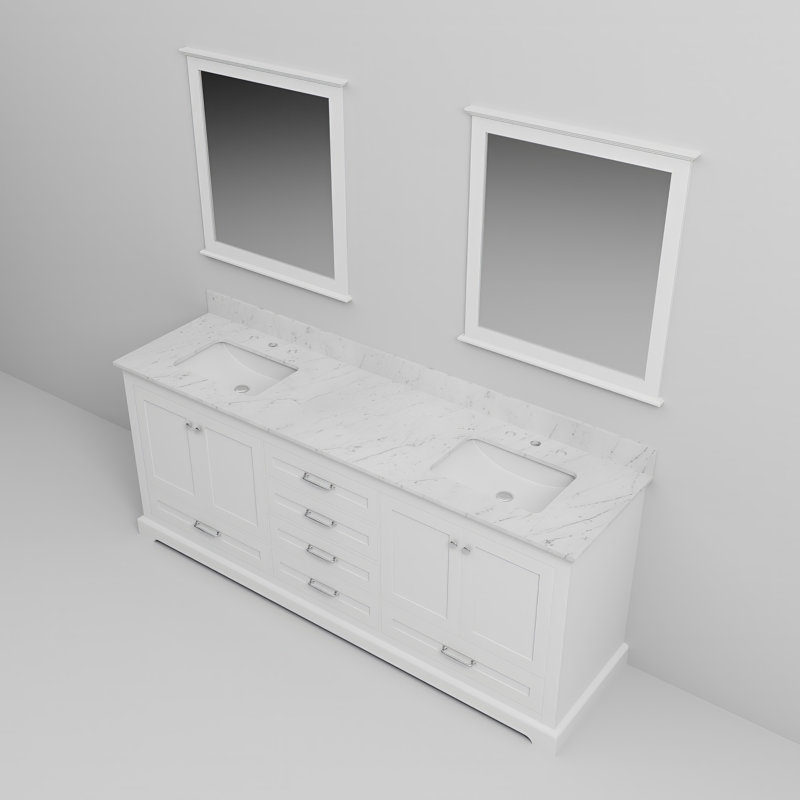 Dukes 80 in. W x 22 in. D White Double Bath Vanity, and 30 in. Mirrors, White, White Carrara Marble