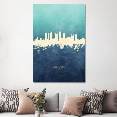 Atlanta Georgia Skyline Navy Cyan by Michael Tompsett - Wrapped Canvas Print