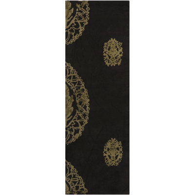 Fayetteville Authentic Hand-Tufted Handmade Black & Tan Traditional Floral Medallion Wool Area Rug