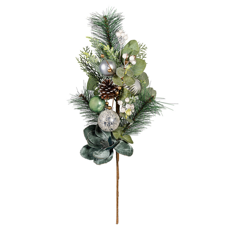 Artificial Pine Stem with Ornaments, 25"H