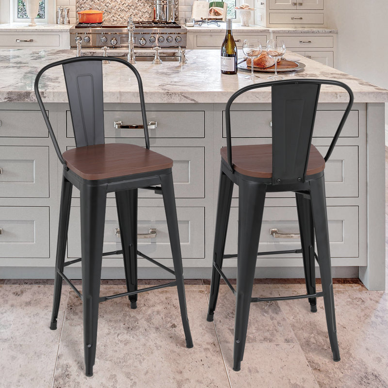 Johntell Metal Dining Chair Counter Height Chairs Stackable Barstools Wood with Removable Backrest, Matte Black