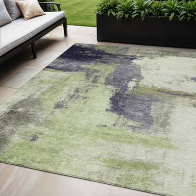 Tapis extérieur lavable abstrait vert 5 pi x 8 pi