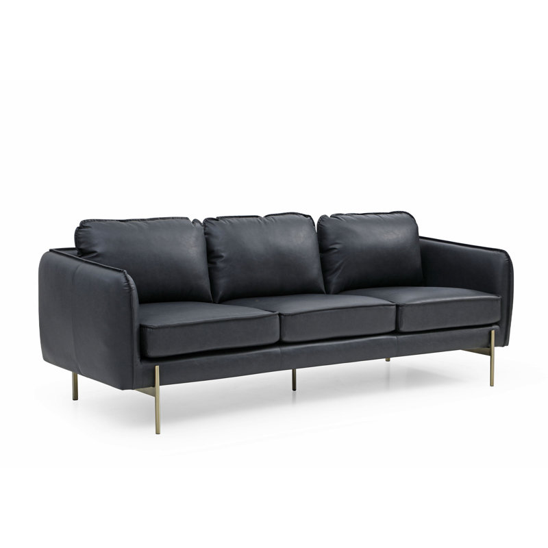 87'' Vegan Leather Sofa, Black Faux Leather