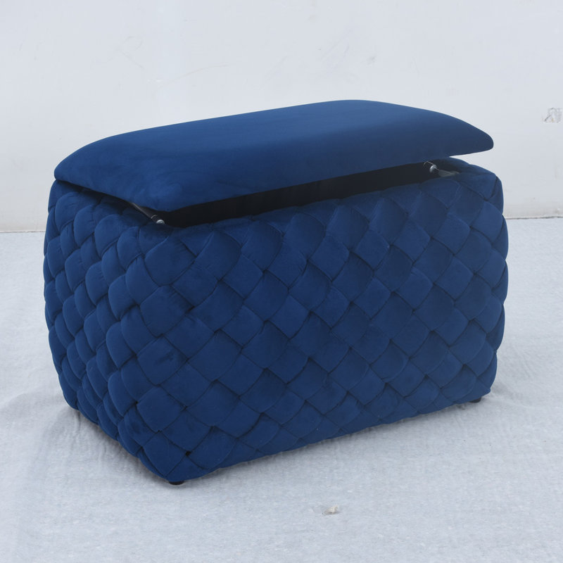 Adamarie 65cm Wide Velvet Rectangle Patchwork Standard Ottoman with Storage, Dark Blue