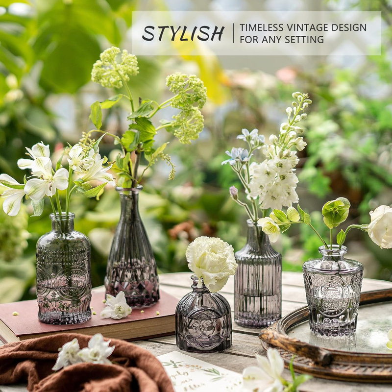 Set of 12 Black Etched Glass Bud Vases