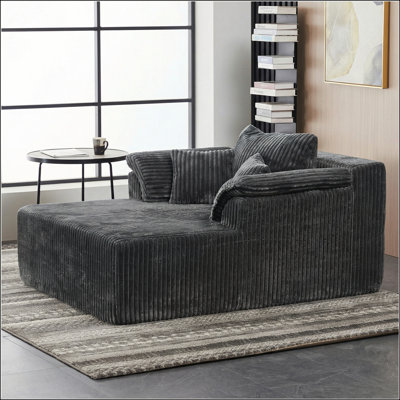 Chaise longue surdimensionnée en velours côtelé de 60 pouces pour une lecture et une détente confortables, aucun assemblage requis (gris foncé)