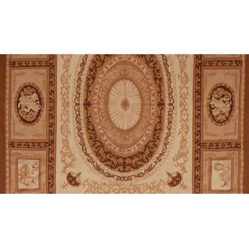 Tapis brun / beige de haute qualité noué à la main de conception unique