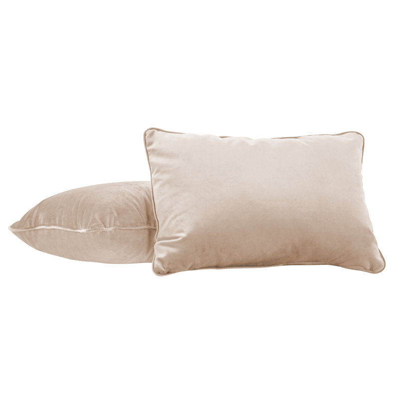 Rectangle Lumbar Microfiber Pillow with Piping, 2-pack, Beige, Rectangular 16"H x 24"W