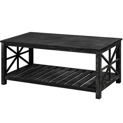 47 Inch Coffee Table With Storage, Simple Installation For Small Living Rooms, Antique Black Rectangular Storage Space, Design Tiny Areas,