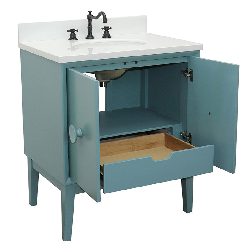 Crumley 31'' Single Bathroom Vanity with Top, Aqua Blue/White Quartz