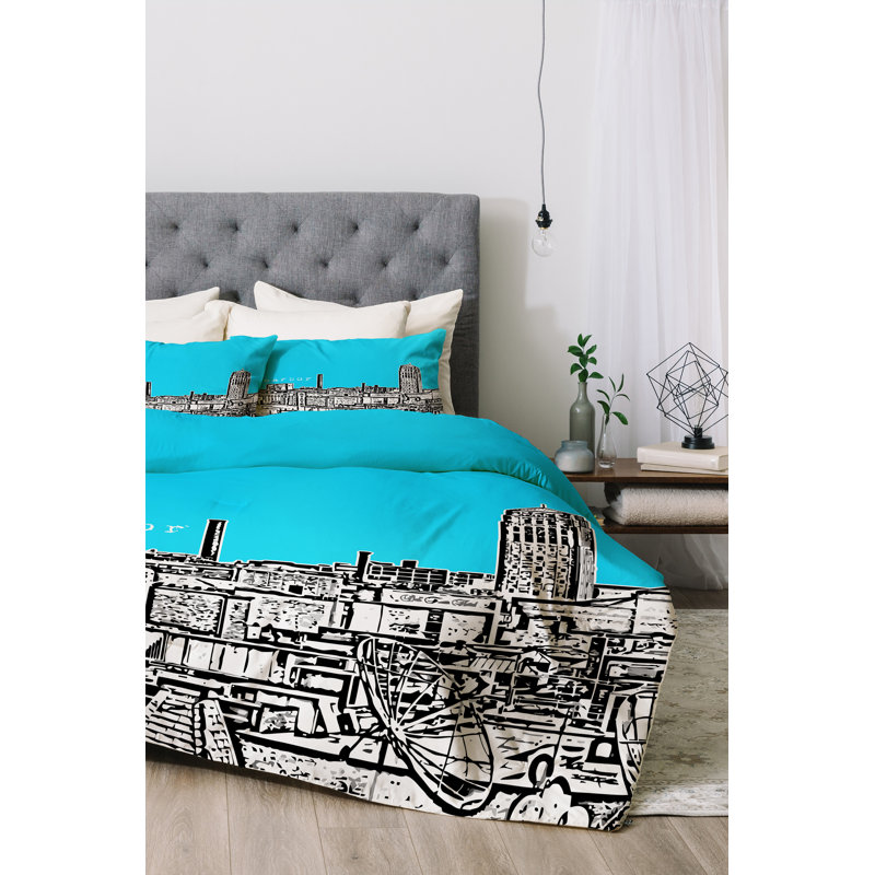 Ensemble de housse de couette Ann Arbor, Housse de couette pour grand lit et 2 taies décor, Ciel