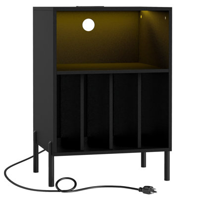 Support tourne-disque pour tourne-disque avec support de rangement en vinyle et tablette noire