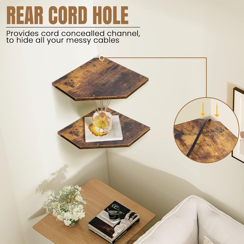 Floating Corner Shelves Set Of 4, Wall Mounted Corner Shelf Organizer, Rustic Wood Wall Storage Display Shelves For Living Room, Bedroom, Bathroom, Kitchen