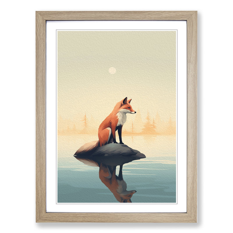 Fox Minimalism - Framed Print, Oak Framed, 46cm H x 34cm W