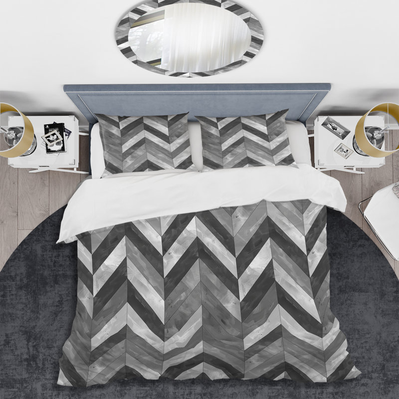 Ensemble de housse de couette à chevrons gris II, Housse de couette très grand + 2 taies décorativ