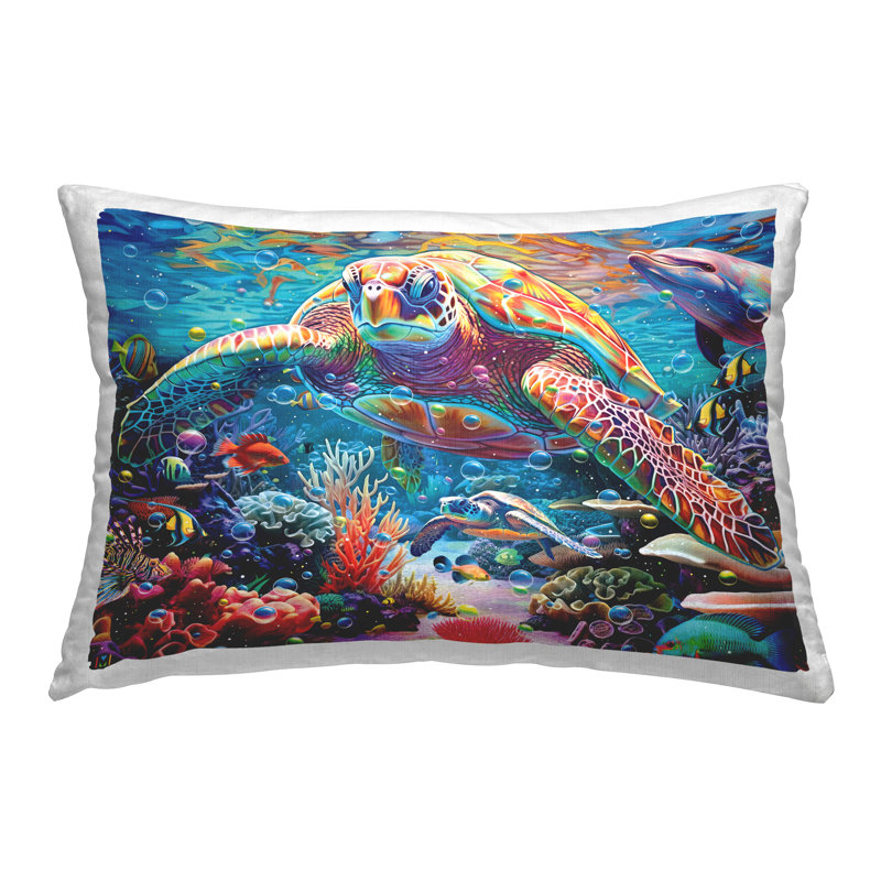 Turtle with Underwater Bubbles Decorative Printed Throw Pillow by Michael David Ward