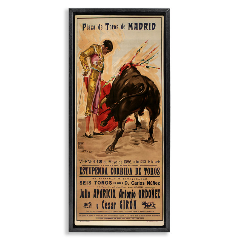 Cadre flottant avec publicité Great Bullfight, design par Marcus Jules, H 25 po x l 11 po, Cadre flottant noir de jais