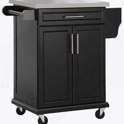 Kitchen Island On Wheels, Rolling Kitchen Cart With Stainless Steel Countertop, Drawer, Towel Rack And Spice Rack, Utility Storage Trolley