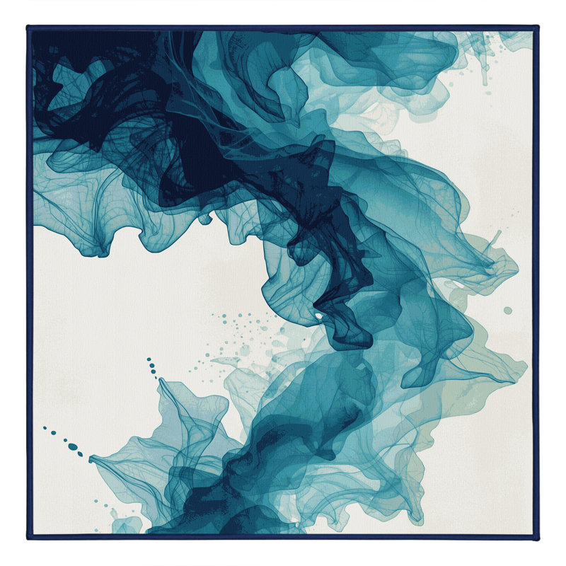 Machine Washable Bemott Modern & Contemporary Abstract Rug in Green – Navy Binding, 4' Square