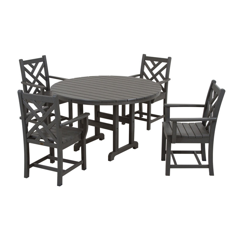 POLYWOOD Chippendale 5-Piece Round Farmhouse Dining Set, Slate Gray
