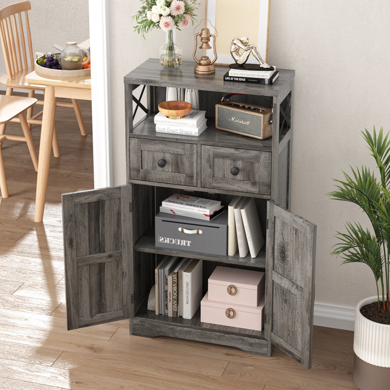 Storage Cabinet With Doors And Drawers, Gray