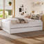 Lit plateforme double avec lit gigogne et 2 tiroirs, lits en bois massif avec barre d'alimentation, blanc-714189457-714189458