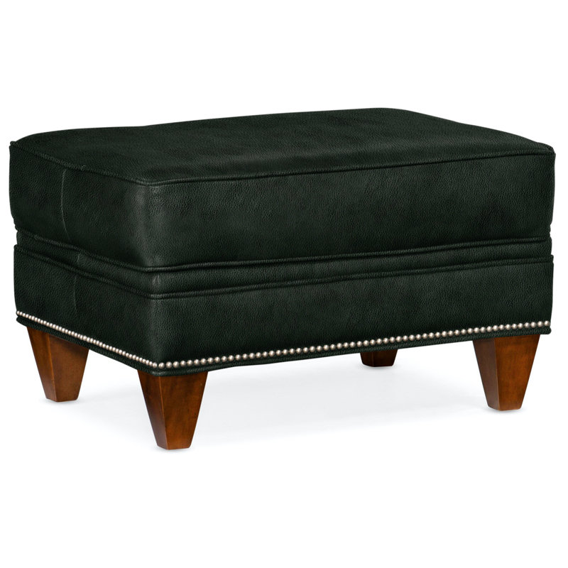 Repose-pieds rectangulaire en cuir véritable de 28,5 po de largeur Reddish, Nouveaux classiques, Nickel
