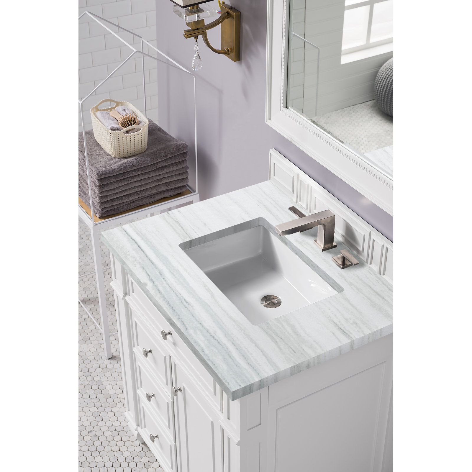 Bristol 30'' W Single Vanity, Bright White, Ethereal Noctis, 8" Widespread