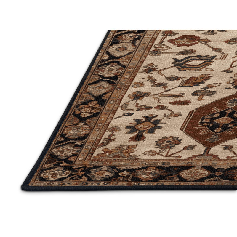Machine Washable Turkish Brown Area Rug, Rectangle 7' x 9'
