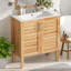 Meuble-lavabo antique de 30 po avec lavabo en céramique, meuble-lavabo moderne Mid-Century avec 2 portes à fermeture en douceur et grand espace de rangement, ensemble de meuble-lavabo simple autoportant rétro