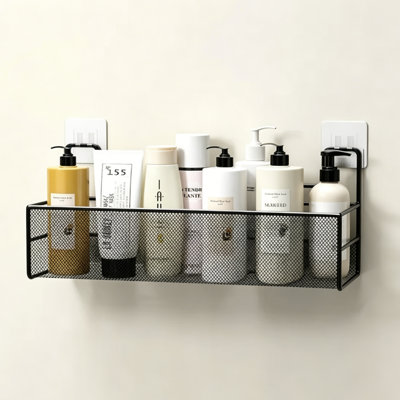 Panier de rangement mural en métal sans perçage - Tablette universelle pour la salle de bain et la cuisine, 26 cm de large avec adhésif résistant