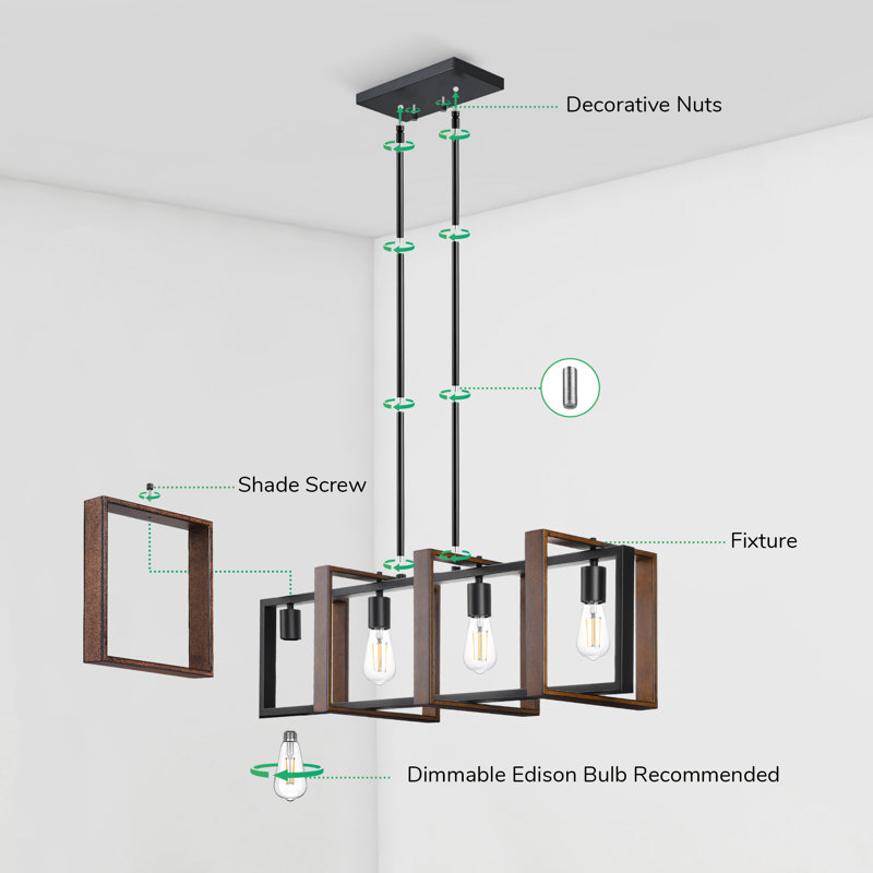 Light Dimmable Kitchen Island Square / Rectangle Chandelier, No