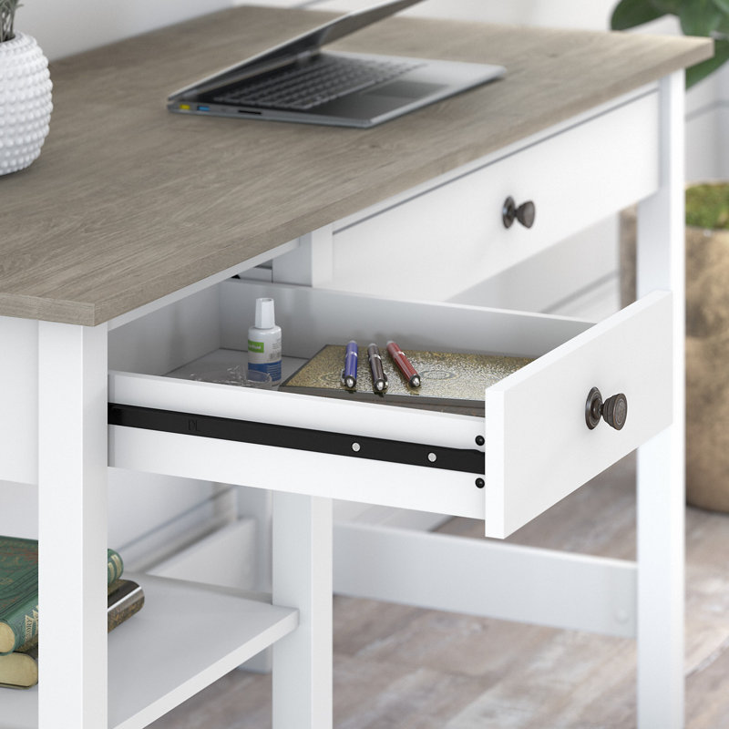 Huckins 2 Piece Computer Desk Office Set, Shiplap Gray/Pure White