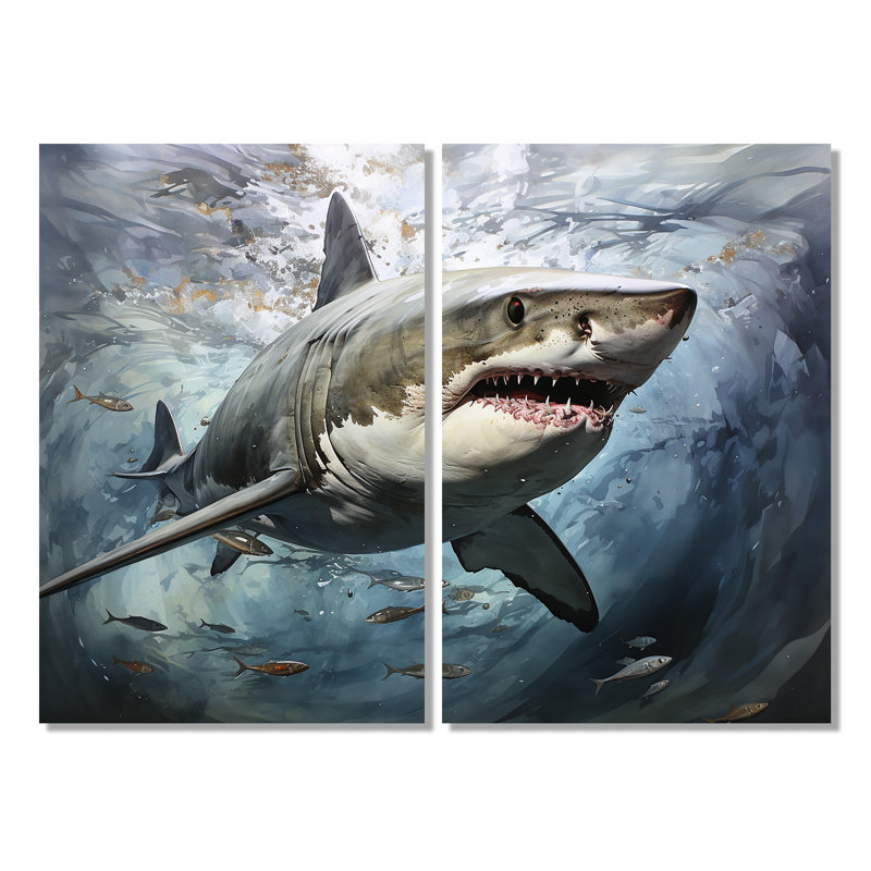 Requin gris «Silent Hunter II» - art mural gris, H 36 po x l 48 po, Toile tendue, Ne s’applique pas