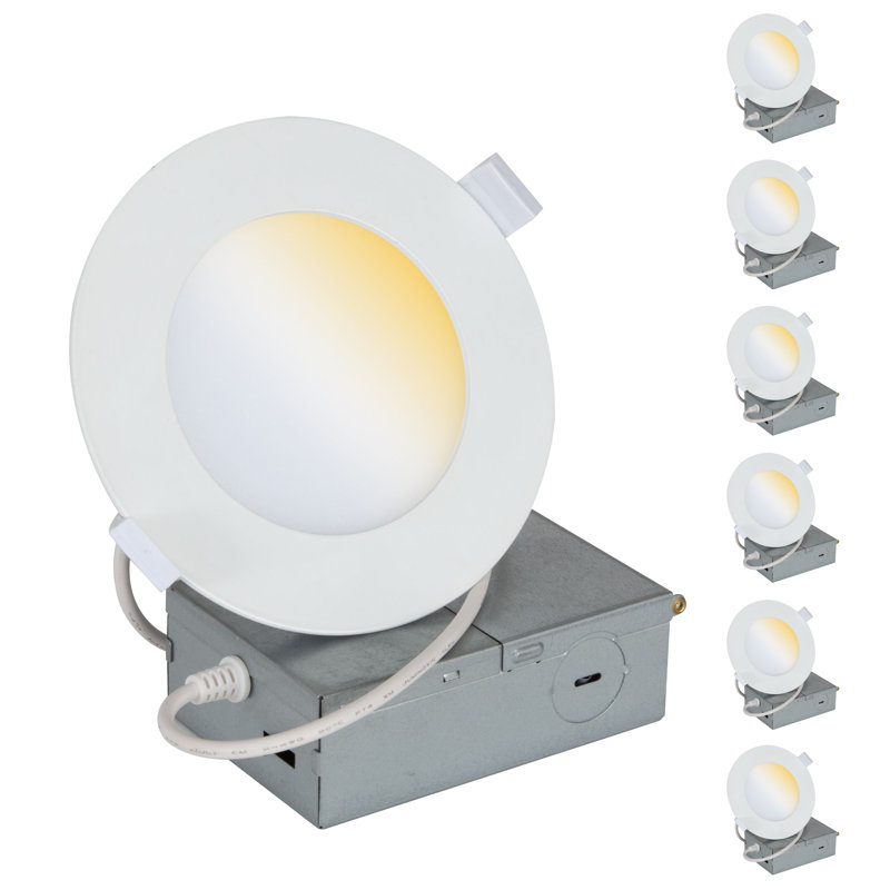 Luminus mince encastré à DEL 4 pouces 5 pouces avec boîte de jonction détachée Luminus, calibre 5CCT, 750 lumens, 9 watts, intensité variable, paquet de 6