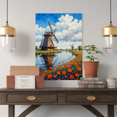Canvas Wall Art Dutch Windmill Art, Netherlands Decor-2 Vintage Poster Print Home Decor
