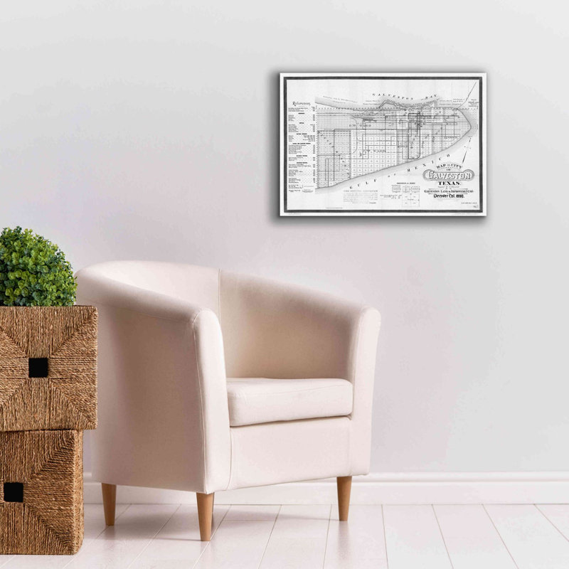 «Map of Galveston, TX 1890» par Epic Graffiti Portfolio, art mural sur toile, H 18 po x l 26 po x P 0,75 po