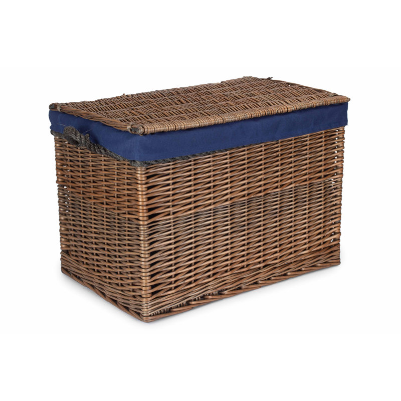Wicker 23" Storage Hamper with Lining, Antique Wash/Navy Lining