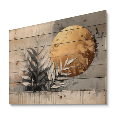 Golden Ferns Herb Pure Form III - Ferns Wood Wall Art - On Natural Pine Wood