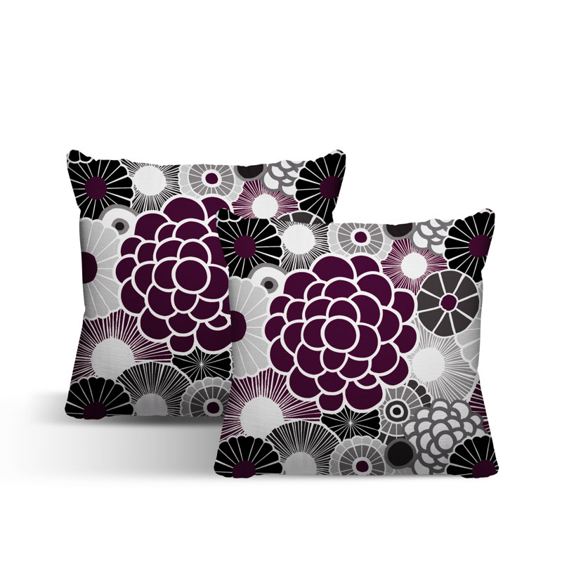 Floral Outdoor Reversible Throw Pillow, 15W" x 15H", Purple
