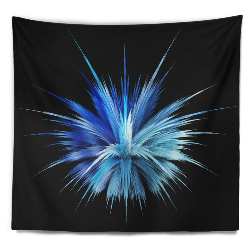 Tapisserie florale colorée bleue avec fontaine de cristaux, H 50 po x l 60 po