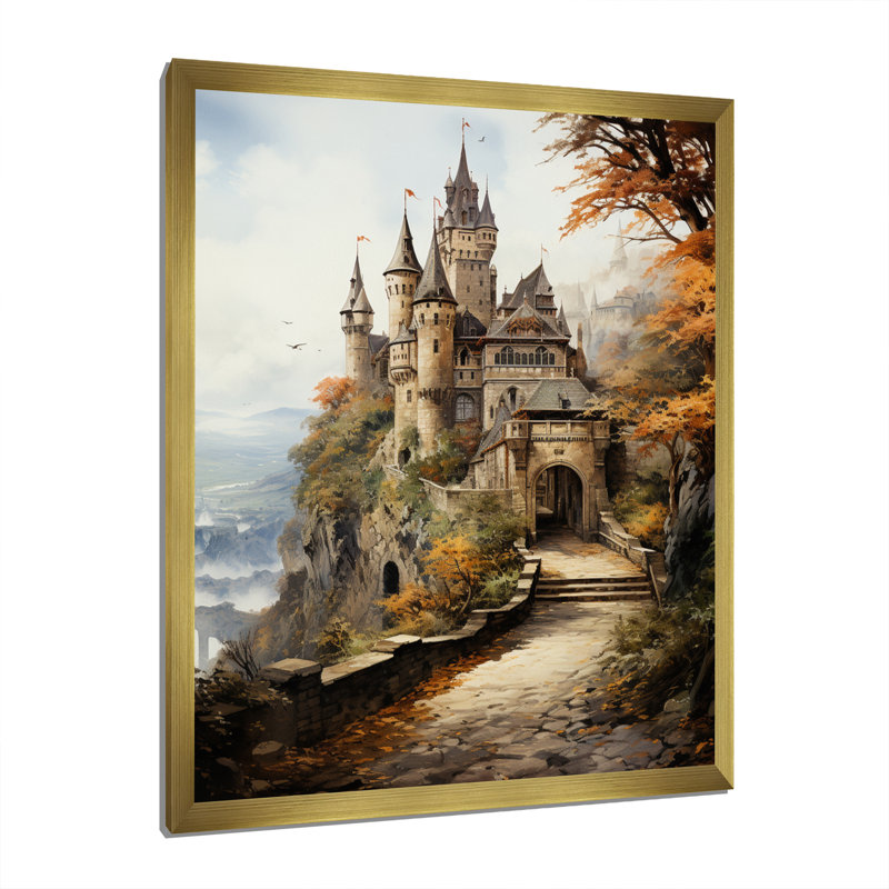 Flurée Châteaux médiévaux Splendor Rich - reproduction sur toile, H 44 po x l 34 po x P 1,5 po, Encadrement doré