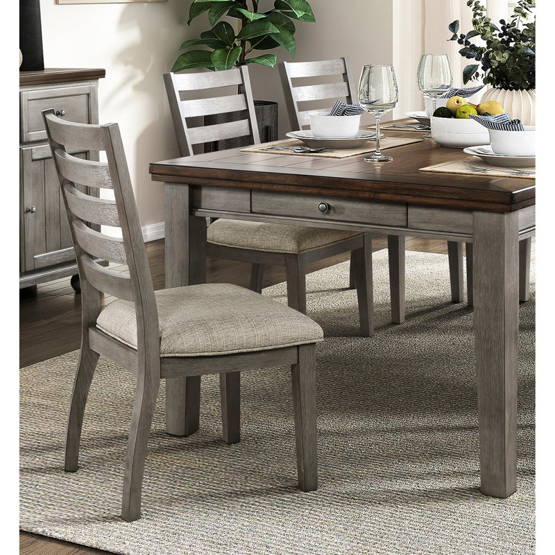 Ensemble de 2 chaises de salle à manger en bois gris, dossier et revêtement en tissu texturé, capacité de poids de 250 lb, dossier latéral en bois de 20 po x 38 po et h 18 po