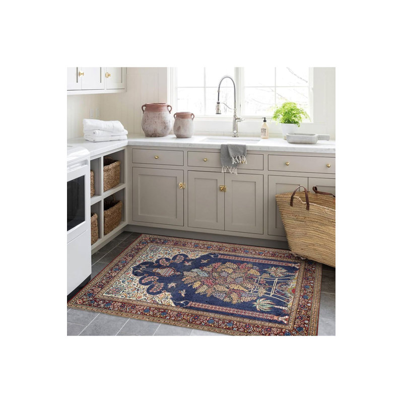 Tapis multicolore à motif floral et oiseaux, Tapis de couloir 3 pi 3 po x 6 pi 7 po