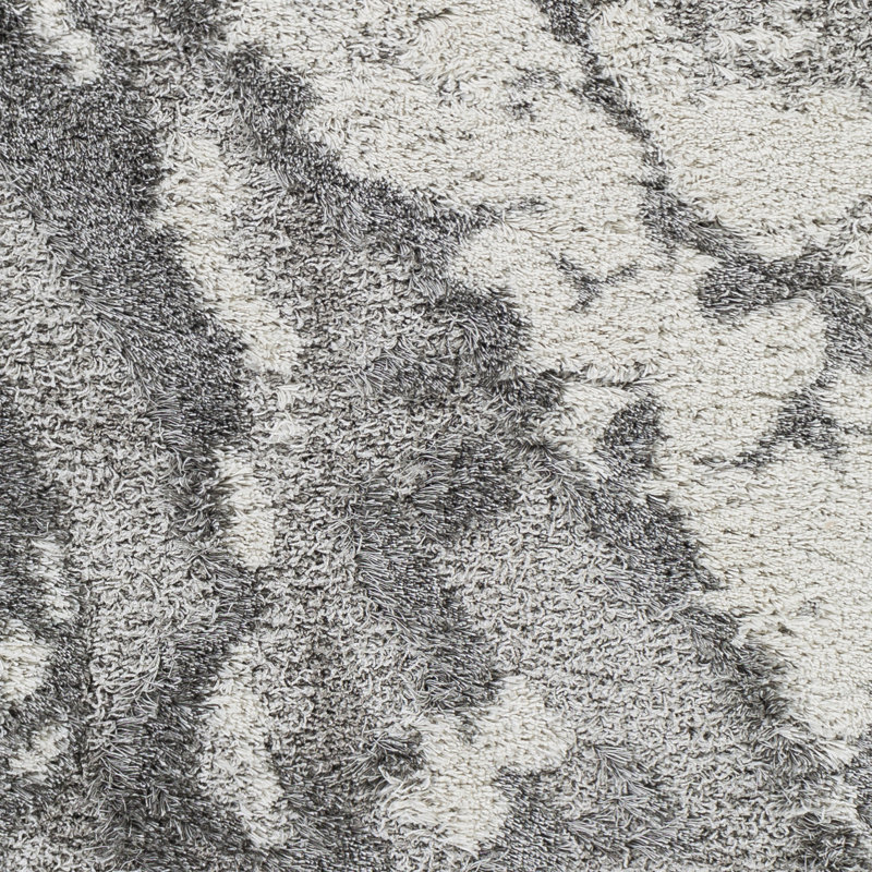 Gray High Pile Shag Abstract Synthetic Accent Rug