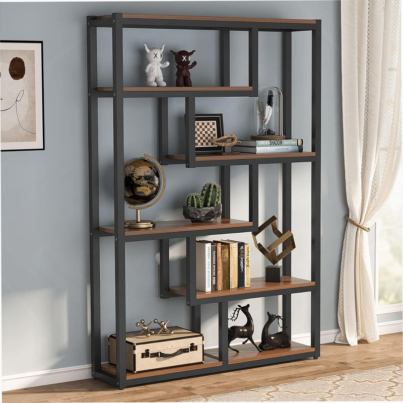 6-Tier Industrial Etagere Bookcase With Asymmetrical Open Shelves For Stylish And Functional Vertical Storage.